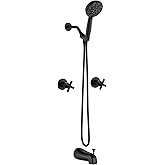 gotonovo 2 Handles Tub Shower Faucet Set,Bathtub Faucet Set with 6 Modes Handheld Spray Shower System with Tub Spout,Shower Head and Handle Set Shower Fixture Wall Mount Matte Black