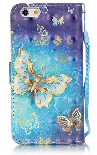 iPhone 6s Case, iPhone 6 Case, 6s Wallet Case, JanCalm [Wrist Strap] [Kickstand] [3D Painted] [Card/Cash Slots] Pattern Premium PU Leather Wallet Magnetic Flip Folio Cover + Crystal pen (Butterfly) - Thumbnail 2