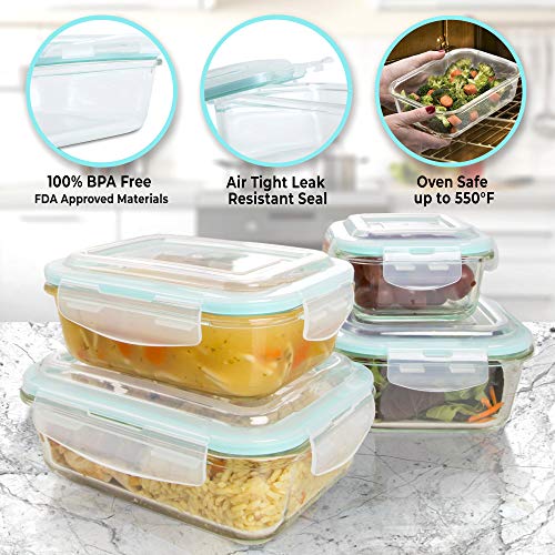 Vallo Large Glass Food Storage Container with Snap Lock Lids for
