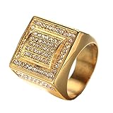 HIJONES Men's Stainless Steel Hip Hop Cubic Zirconia Square Bold Rings Gold Size 13
