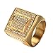 HIJONES Stainless Steel Square Bold Cubic Zirconia Iced Out Rings for Men Hip Hop Gold Size 10