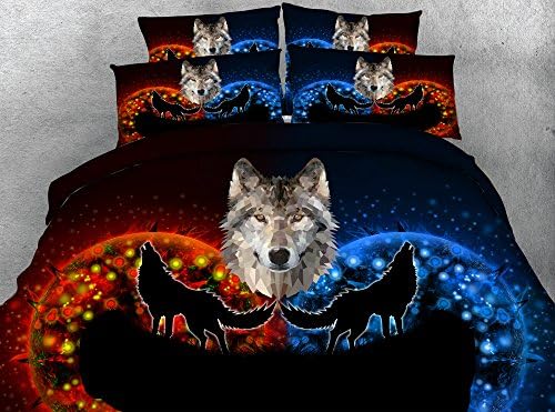 Dodou 3D Digital Duvet Cover Set Wolf Bedding 100% Cotton Bedding Set 4pcs (Full)