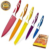 LivingKit Knife Set 5 Pieces Stainless Steel NonStick Coating Blades Chef Slicer Bread Utility and Paring Knife for Housewarming Commercial Home Kitchen