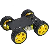 Premium 4WD Smart Robot Car Chassis Platform Kit for Arduino, Raspberry Pi, MicroBit - DC Electric Motor with Plastic TT Wheel, 3-6V Dual Shaft Gear Motor, Magnetic Gearbox Engine (Black)