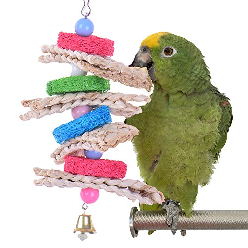 Pet Bird Parrot Bite Swing Chewing Toy Natural Sepa Takraw with Swing Bell