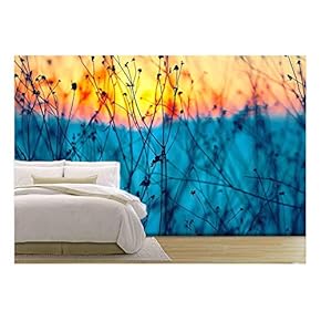 Dried Flowers on a Background Sunset. Shallow Depth of Field - Removable Wall Mural | Self-Adhesive Large Wallpaper - 66x96 inches