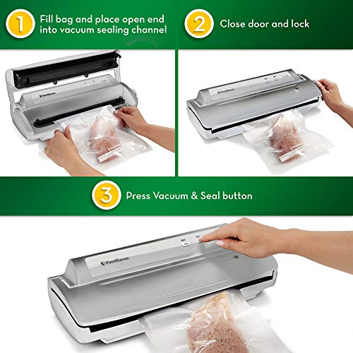 FoodSaver V2244 Vacuum Sealer Machine for Food Preservation with Bags and Rolls Starter Kit | Number 1 Vacuum Sealer System | Compact and Easy Clean | UL Safety Certified | Silver