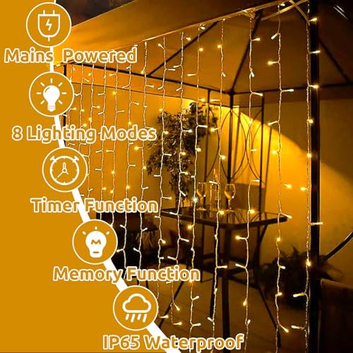 Joycome 3 m x 3 m 300 LED Christmas Light String Lights with Transformer, Timer, 8 Modes Waterproof Curtain Light for Christmas, Bedroom, Window, Wedding, Outdoor, Indoor Decorations