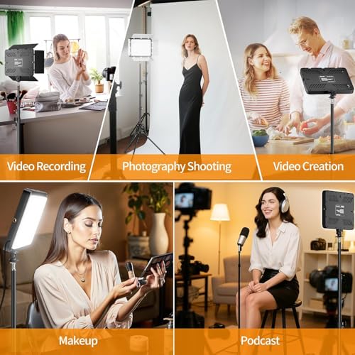 EMART 25 x 20 cm Photo Light with Magnetic Sunshade, 2 Pack of LED Video Lighting Panel 15 W Dimmable (2800K-7000K) Video Lamp for Live Streaming, Youtube and Vlog