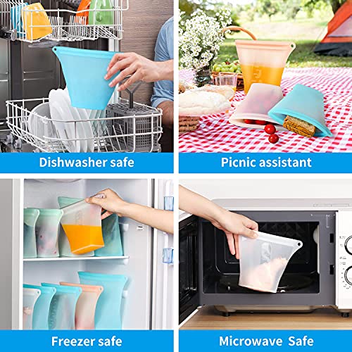 Reusable Silicone Food Storage Bags,Stand Up Leakproof Zip Containers