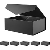 BLK&amp;WH 6 Gift Boxes 10.5x7.7x3.8 Inches Black Gift Boxes with Magnetic Lids | Groomsmen Boxes, Collapsible Gift Boxes (Matte Black)