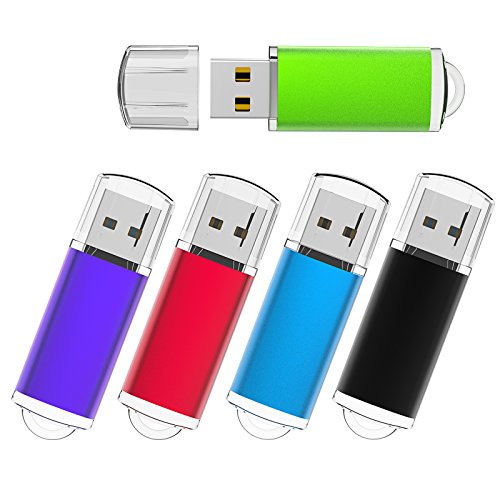 KEXIN 5 Pack 32GB USB 2.0 Bulk Flash Drives Thumb Drive Multiple Color USB Jump Drive Memory Stick Pen Drive 5 Pieces, Black/Blue/Green/Purple/Red (32GB)