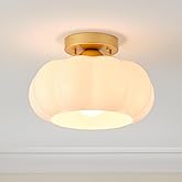 BinoBro Vintage Semi Flush Mount Ceiling Light,Mid Century Modern Ceiling Lights,10 Inch Milk White Glass Shade with a Gold B