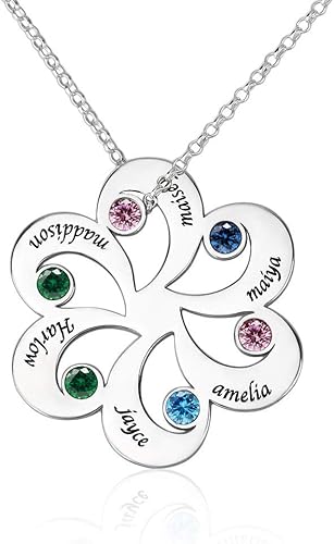 Amazon Junmei 刻印ママネックレス 誕生石 花形ペンダント ギフトジュエリー 最大6名まで シルバー ネックレス 通販