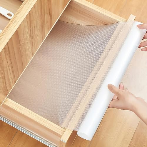 AiQInu Drawer Mat, Non-Slip Mat Drawers EVA Non-Adhesive Transparent Waterproof Cut to Size Cupboard Paper for Kitchen Cabinets, Shelf, Drawer Liner, Fridge Shelves (30 x 600 cm)