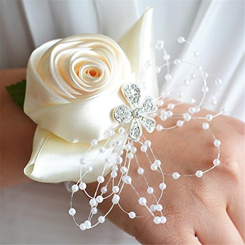 Wedding Bridal Corsage Bridesmaid Wrist Flower Corsage Flowers for Wedding Ivory Pack of 2