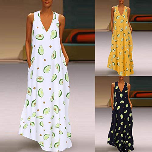 Witspace Women Bohemian Feather Print Sleeveless O-Neck Summer Plus Size Maxi Dress - Thumbnail 4