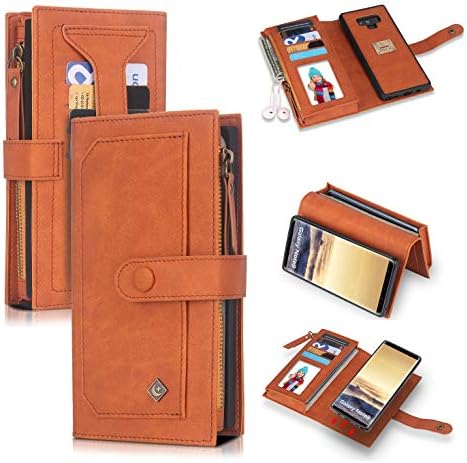 SXTBMR Wallet Case for Galaxy Note 9 PU Leather Wallet Flip Folio Case and Card Holder Zipper Wallet Detachable Magnetic Phone Case & Wallet Case Designed for Samsung Galaxy Note 9 2018 Phone Brown