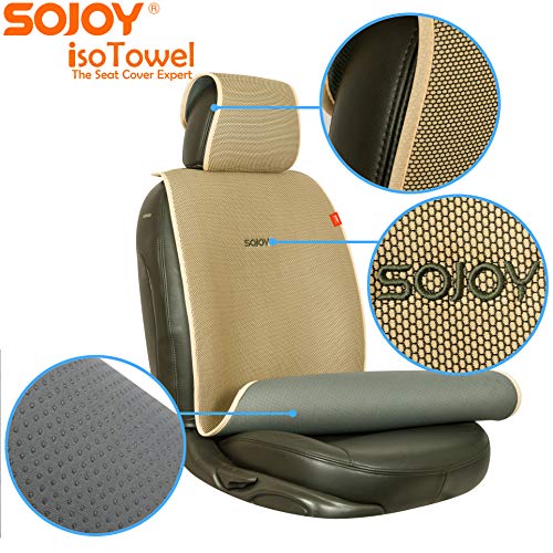 Sojoy Summer Cooling Four Seasons Car Seat Cushions for Front Two Seats Comes with 2 Pieces - Honeycomb Cloth (Cream and Tan) - Thumbnail 3