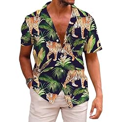 KYKU Animal Print Shirts Men Summer Botton Up Shirt
