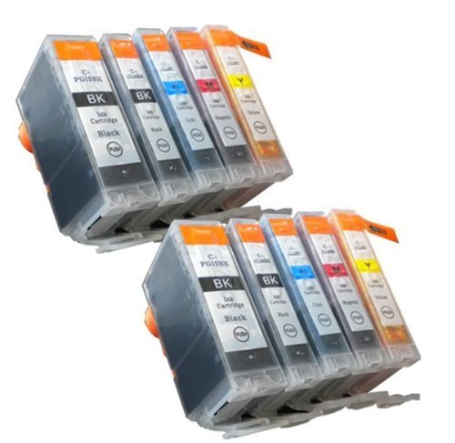 10 Compatible CLI521, PGI520, Printing Ink - WITH CHIP - Multipack 2 Set of 10 Compatible Printer Ink Cartridges for CANON PIXMA iP3600, iP4600, iP4700, MP540, MP550, MP560, MP620, MP630, MP640, MP980, MP990, MX860, MX870 Printer Inks PGI 520BK, CLI 521Y, CLI 521M, CLI 521C, CLI 521BK,) High Capacity Inks
