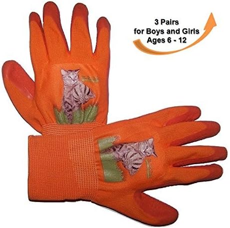 Fantastic Helper Kids Gardening Gloves, Latex Coated (3 Pairs), Ages 6-12, Boys and Girls. 90-Day Free Exchanges and No Hassle Returns!