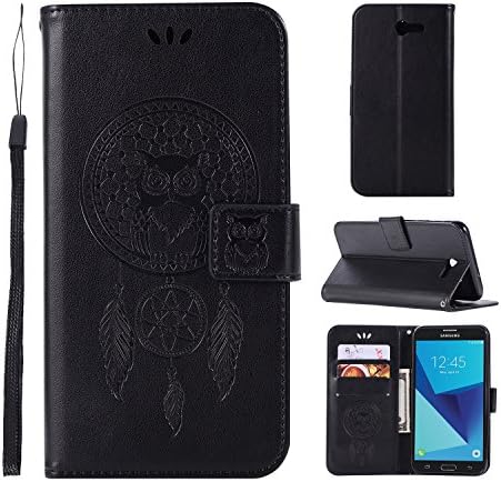 Galaxy J7 V Case/Galaxy J7 Perx Case/Galaxy J7 Sky Pro / J7 Prime/Galaxy Halo / J7 2017 Case, KMISS Premium Emboss [Shock Absorbent] PU Leather Kickstand Wallet Cover Durable Flip Case (Black)