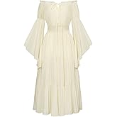 Scarlet Darkness Renaissance Costume Women Off Shoulder Bell Sleeve Tiered Maxi Dress