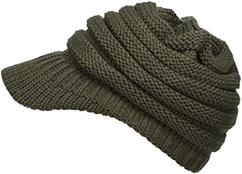 GRAMONI Exclusives Women's Winter Ribbed Brim Knit Hat Snow Ski Warm Cap With Visor (Army Green)