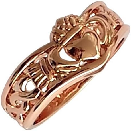 18K Rose Gold Plated, Irish Claddagh Wishbone Band Ring with Trinity Know Design, Symbolises Love, Loyalty and Friendship - 7