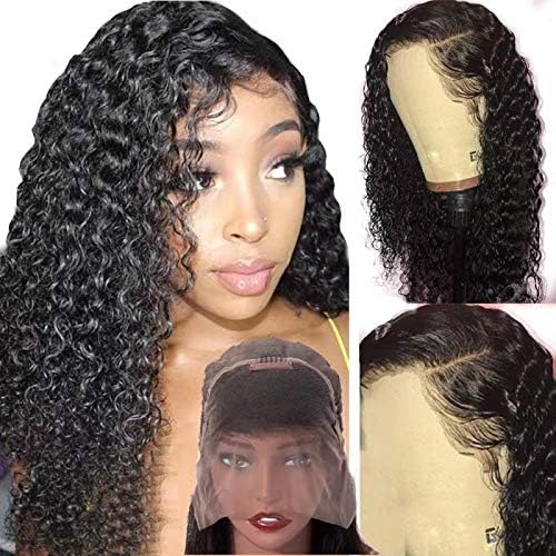 Honey Blond Short Bob Wig Curly T Part Lace Front Wigs Human Hair For Black Women Deep Wave Brazilian Virgin Hair Wig with Baby Hair Pre Plucked Colored Side Part Lace Wig 150% Density (16in, Natural Black)