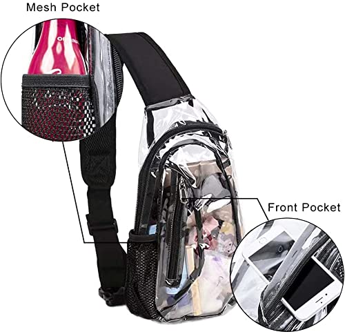 Clear Sling Bag Stadium Approved PVC Crossbody Shoulder Backpack Transparent Casual Chest Daypack for Women & Men Perfect for Hiking ,Stadium and Sport Event（Black）
