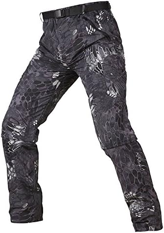 Men's Quick-Dry Nylon Trail Convertible Pants Tactical Lightweight Belted EDC Cargo Work with Zip-Off Short Sportswear Trousers for Hunting (Medium, Python &amp; Black)
