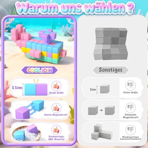 Magnetische Bausteine - 48 Teile Macaron Magnetbausteine Reiseset,Geschenk für Mädchen ab 3-12 Jahre,Kreatives Magnetspielzeug Set mit Aufbewahrungstasche,Pädagogisches Montessori Spielzeug