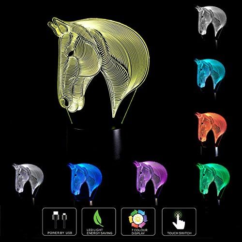 Unitake 3D Illusion Table Desk Lamp LED for Home Bedroom Decoration Kids Birthday Gifts Horse Head