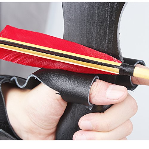 XTACER Hand Guard Leather Glove Archery Finger Protector Traditional Shooting Glove Fits for Hunting Traditional Long Bow, Right or Left Hand Optional