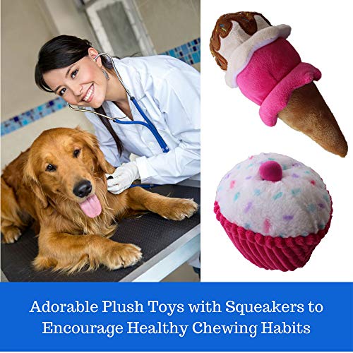 Dog Birthday Chew Toy Bundle - Dog Birthday Toy Set Includes 6" Cupcake Dog Chew Toy and 9.5" Ice Cream Cone Squeaker Toy | Plush Dog Birthday Treats 2 Chew Toys Set