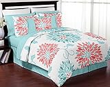 Turquoise and Coral Emma 3 Piece Childrens, Teen, Kids Modern Full / Queen Bedding Set Collection