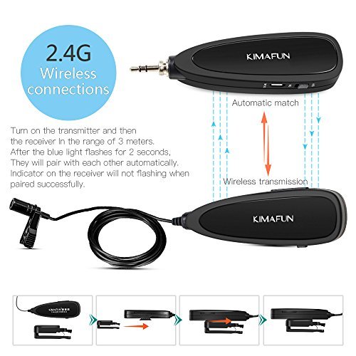 KIMAFUN Wireless Lavalier Microphone System, 2.4G Wireless Lapel