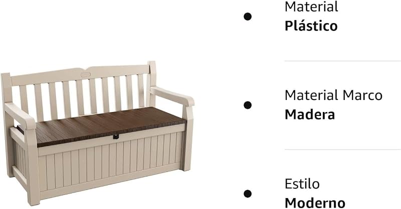 Eden - Banco arcón Exterior, Baúl almacenaje, Capacidad 265L, Resina, Color Marrón y Beige, Ordenación jardín y terraza, 140 x 60 x 84 cm