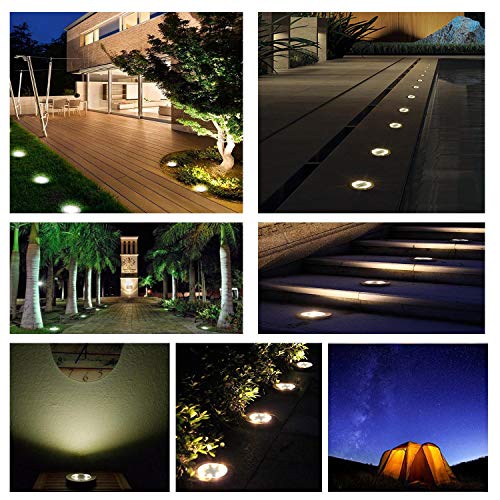 Solar Ground Lights (6 Pack), Solar Powered Ground Lights 8 LED Outdoor Solar Disk Lights, Upgraded Waterproof In-Ground Landscape Lights, for Patio Lawn Pathway Yard Driveway Step and Walkway