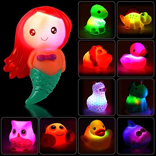 Bath Toys, 12 Pack Light Up Floating Rubber Animal Set Flashing Color