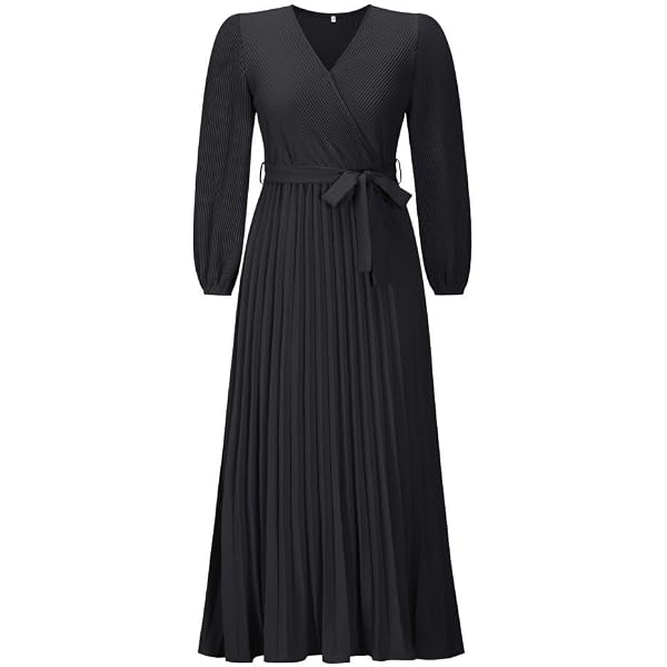 GUTEDFPO Women Dresses Sleeveless Mesh Pleated Smocked Fan-Shaped Solid  Elegant Flowy Swing Long Dress,Black,L at Amazon Women's Clothing store