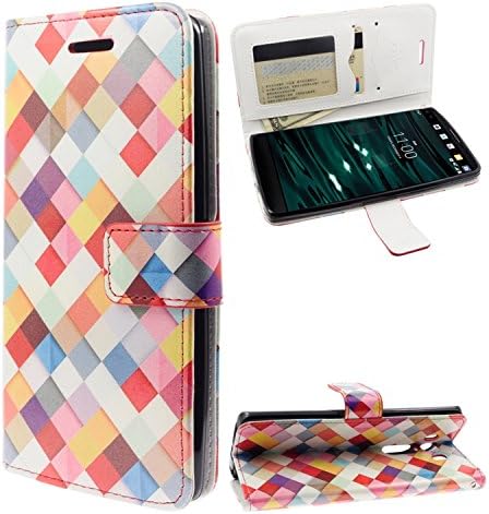 For LG V10 - Colorful Squares Design Wallet Flap Pouch