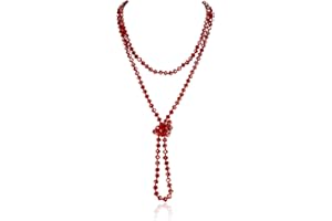 RIAH FASHION Hand Knotted Beads Endless Long Statement Necklace - Handmade Versatile Beaded Strand Lariat Multi Layer Infinity Wrap 60" Sparkly Faceted Crystal Rondelle, Faux Pearl