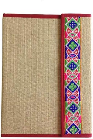 StopShop - Hand Crafted Embroidered Natural Jute File Folder Folio Handbag Document Holder Eco-friendly gift item - Brown