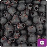 BEADTIN Black & Red Matte 11mm Skull Pony Beads (150pc)