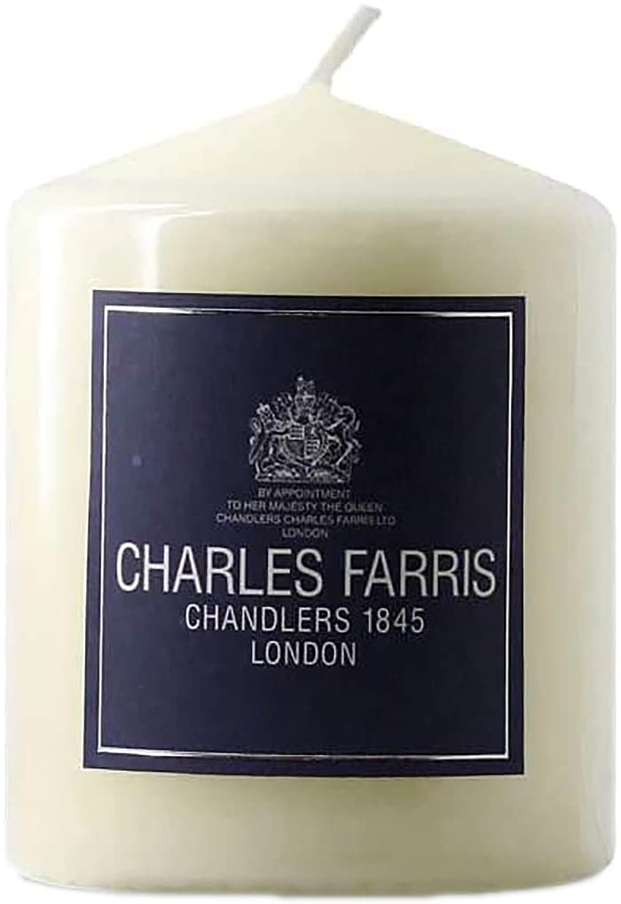 Charles Farris Luxury Ivory Wrapped Pillar Candle (4" x 4") - Made in UK - 60+ Hours Burn Time - Ideal for Weddings, Christmas, Dining, Celebration Events & Easter