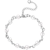VONALA Pearl Bracelet 925 Sterling Silver Friendship Jewelry Birthday Gifts for Women Friends Daughter Sisters