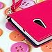 MPERO Nokia Lumia 730 / 735 Wallet Case, [Flex Flip] Cover with Card Slots and Wrist Strap (Hot Pink / Navy)